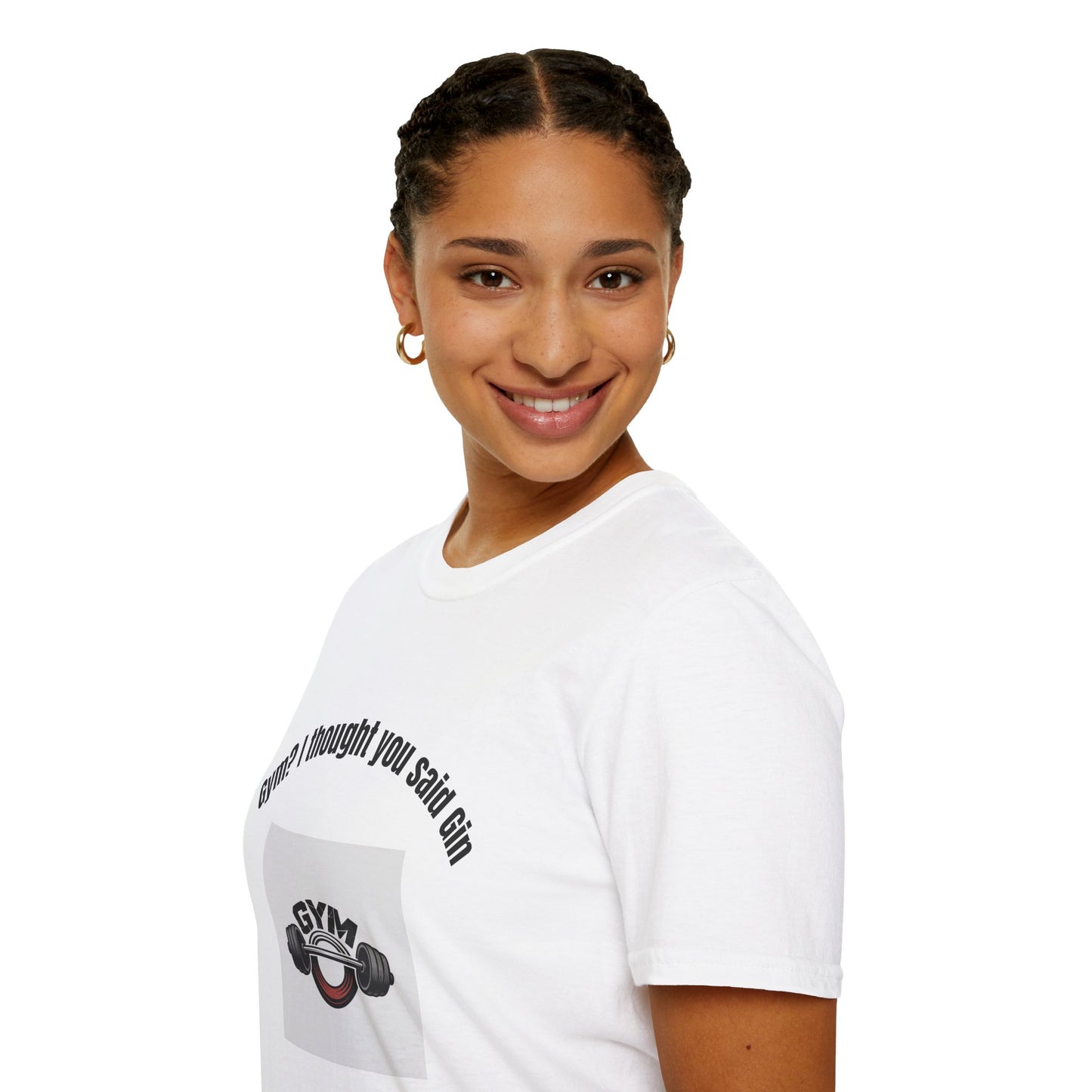 Gym? I Thought You Said Gin T-Shirt — Funny Workout Tee with Barbell Graphic